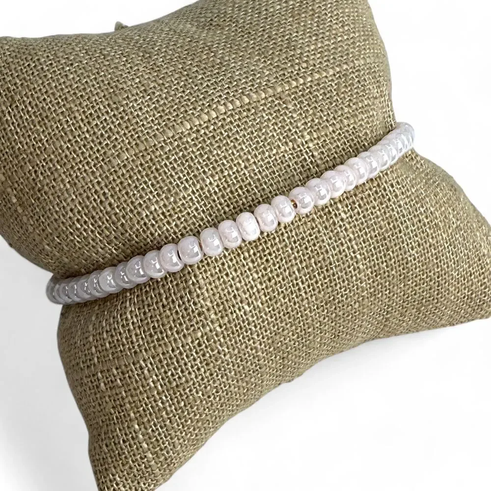 Alex and Ani Beaded Bangle Bracelet Pearly White Seed Beads